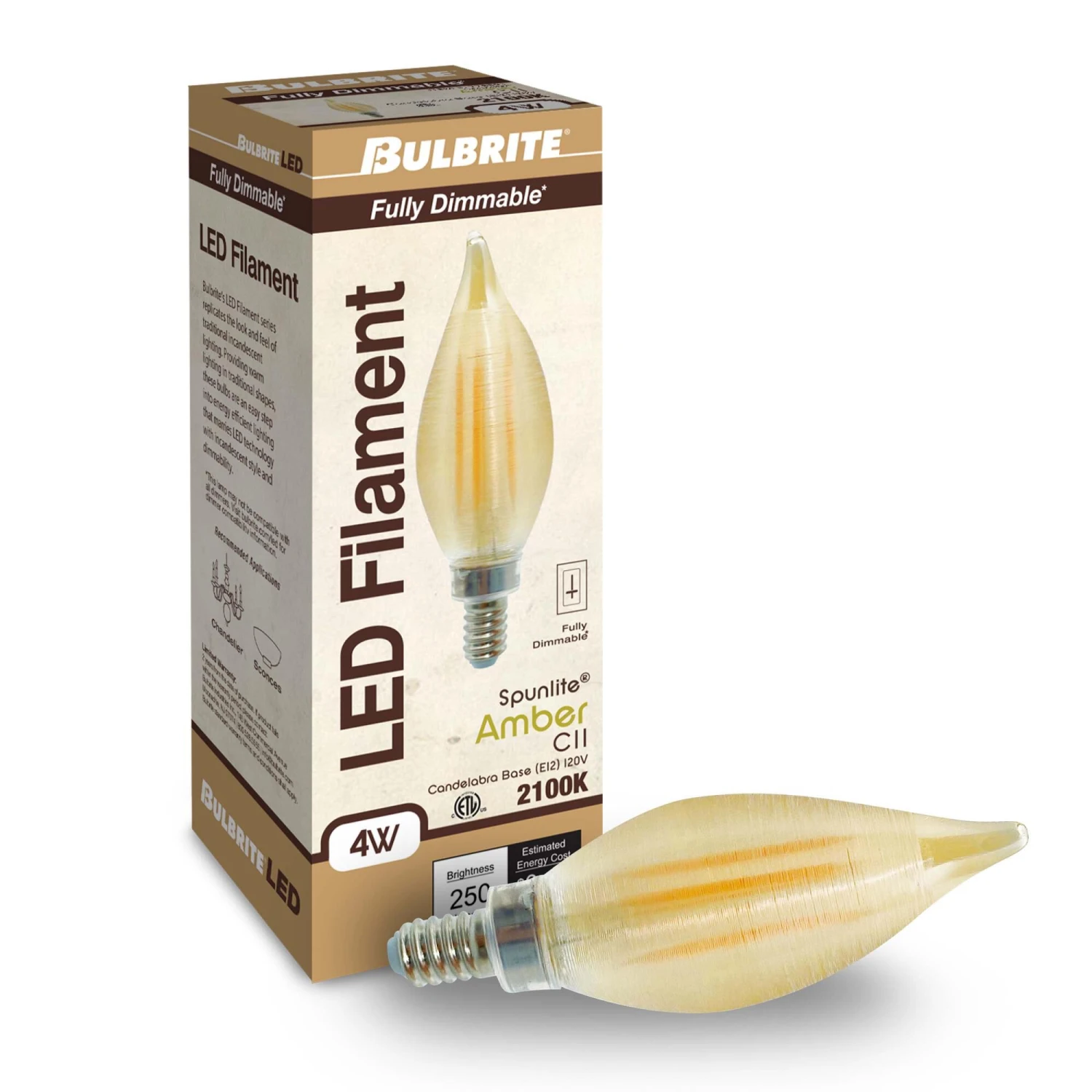 Dimmable 4 Watt 2100K C11 LED Light Bulb 4 Pack By Bulbrite 4 Dimmable 4 Watt 2100K C11 LED Light Bulb 4 Pack By Bulbrite - Image 2