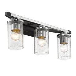 Mercer 22 Inch 3 Light Flush Mount By Golden Lighting -Light Bulbs Sales Store Golden Lighting 4309 BA320BLK SD203