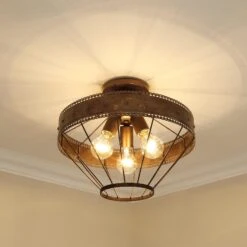 Ferris 15 Inch 3 Light Semi Flush Mount By Golden Lighting -Light Bulbs Sales Store Golden Lighting 7856 SFCP4