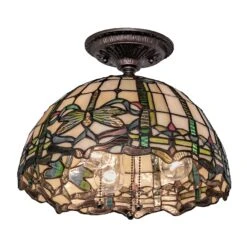 Tiffany Dragonfly 12 Inch 3 Light Semi Flush Mount By Meyda Lighting -Light Bulbs Sales Store Meyda Lighting 260208X10 5