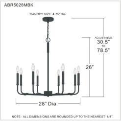 Abner 28 Inch 8 Light Chandelier By Quoizel -Light Bulbs Sales Store Quoizel ABR5028MBK DIM