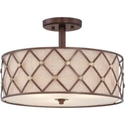 Brown Lattice 17 Inch 3 Light Semi Flush Mount By Quoizel 11 Brown Lattice 17 Inch 3 Light Semi Flush Mount By Quoizel -Light Bulbs Sales Store Quoizel BWL1717CC 1