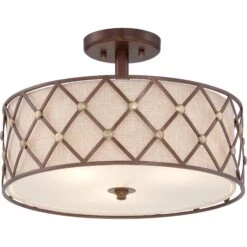 Brown Lattice 17 Inch 3 Light Semi Flush Mount By Quoizel 9 Brown Lattice 17 Inch 3 Light Semi Flush Mount By Quoizel -Light Bulbs Sales Store Quoizel BWL1717CC 3