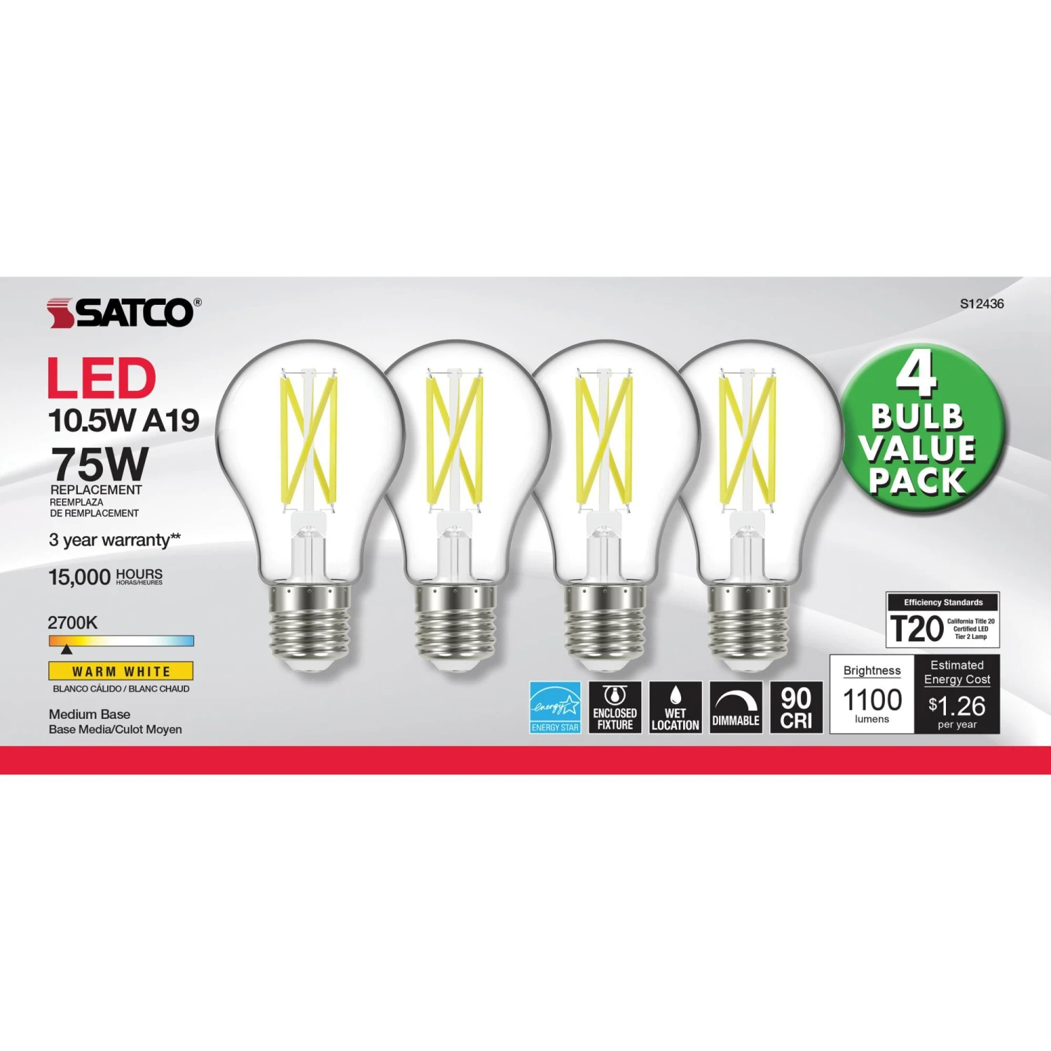Dimmable 10.5 Watt 2700K A19 LED Light Bulb By Satco 4 Dimmable 10.5 Watt 2700K A19 LED Light Bulb By Satco - Image 2
