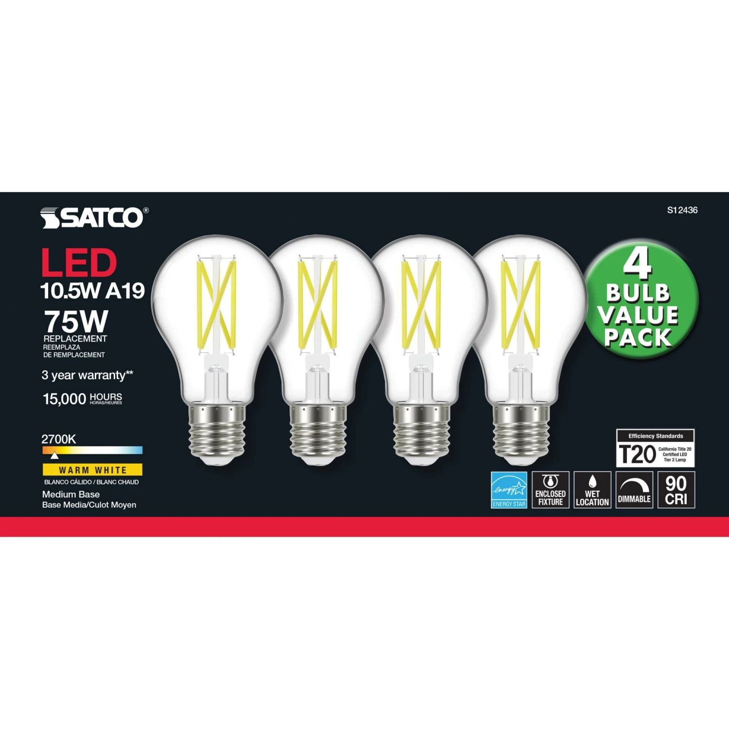 Dimmable 10.5 Watt 2700K A19 LED Light Bulb By Satco 7 Dimmable 10.5 Watt 2700K A19 LED Light Bulb By Satco - Image 5