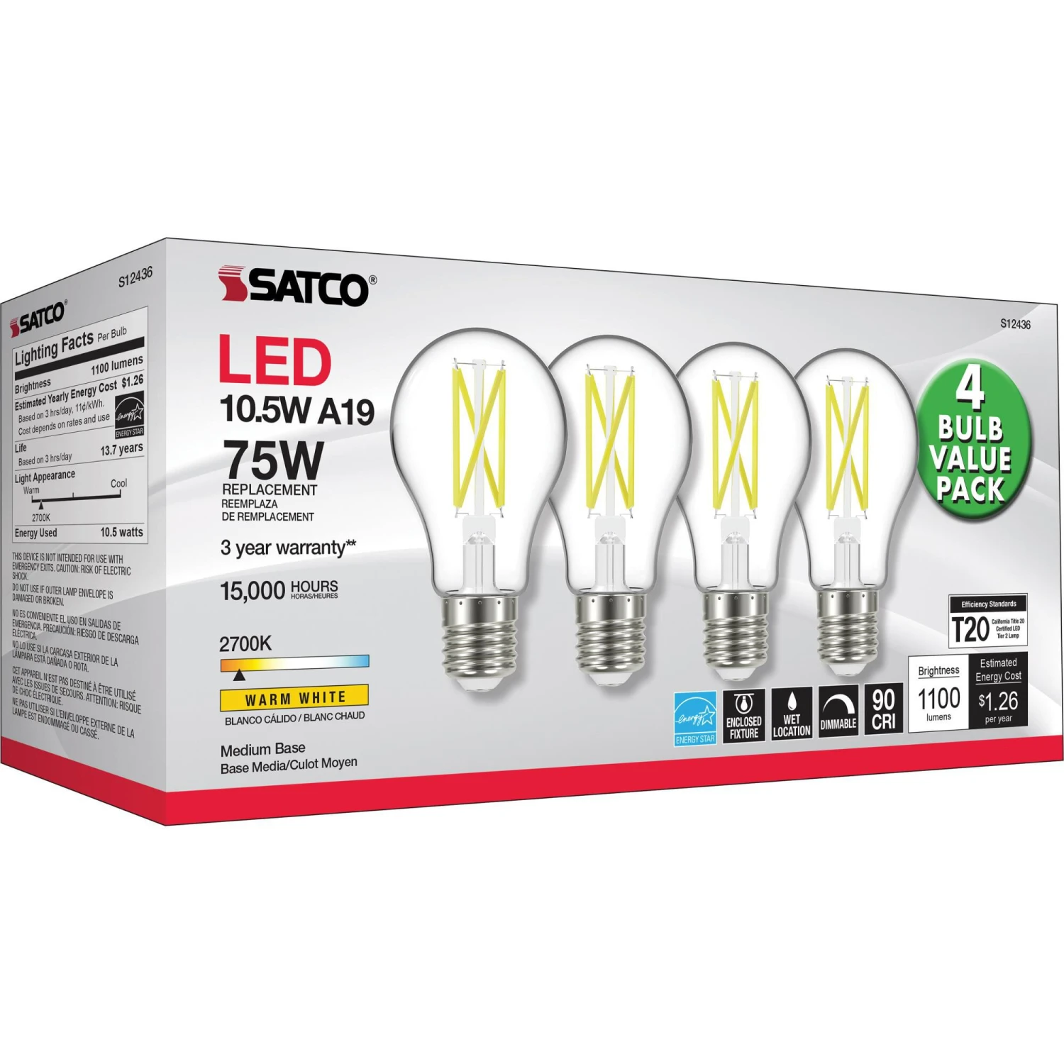 Dimmable 10.5 Watt 2700K A19 LED Light Bulb By Satco 5 Dimmable 10.5 Watt 2700K A19 LED Light Bulb By Satco - Image 3