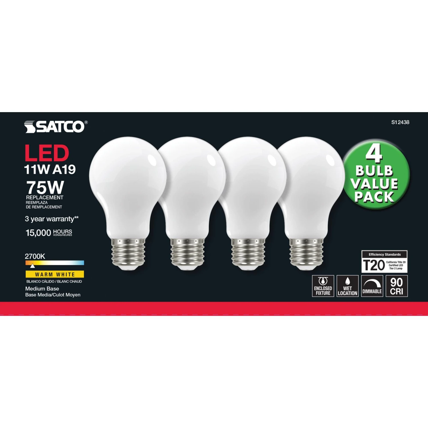 Dimmable 11 Watt 2700K A19 LED Light Bulb By Satco 7 Dimmable 11 Watt 2700K A19 LED Light Bulb By Satco - Image 5