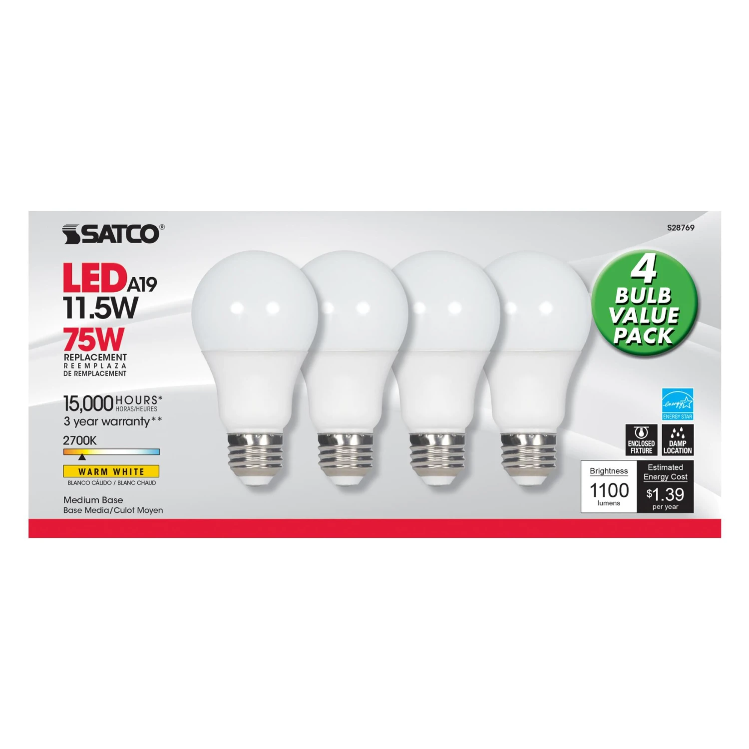 11.5 Watt 2700K A19 LED Light Bulb By Satco 4 11.5 Watt 2700K A19 LED Light Bulb By Satco - Image 2
