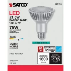 21.5 Watt 4000K PAR30LN LED Light Bulb By Satco 11 21.5 Watt 4000K PAR30LN LED Light Bulb By Satco -Light Bulbs Sales Store Satco S29765 300
