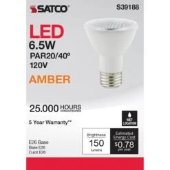 6.5 Watt 0K PAR20 LED Light Bulb By Satco 5 6.5 Watt 0K PAR20 LED Light Bulb By Satco -Light Bulbs Sales Store Satco S39188 300