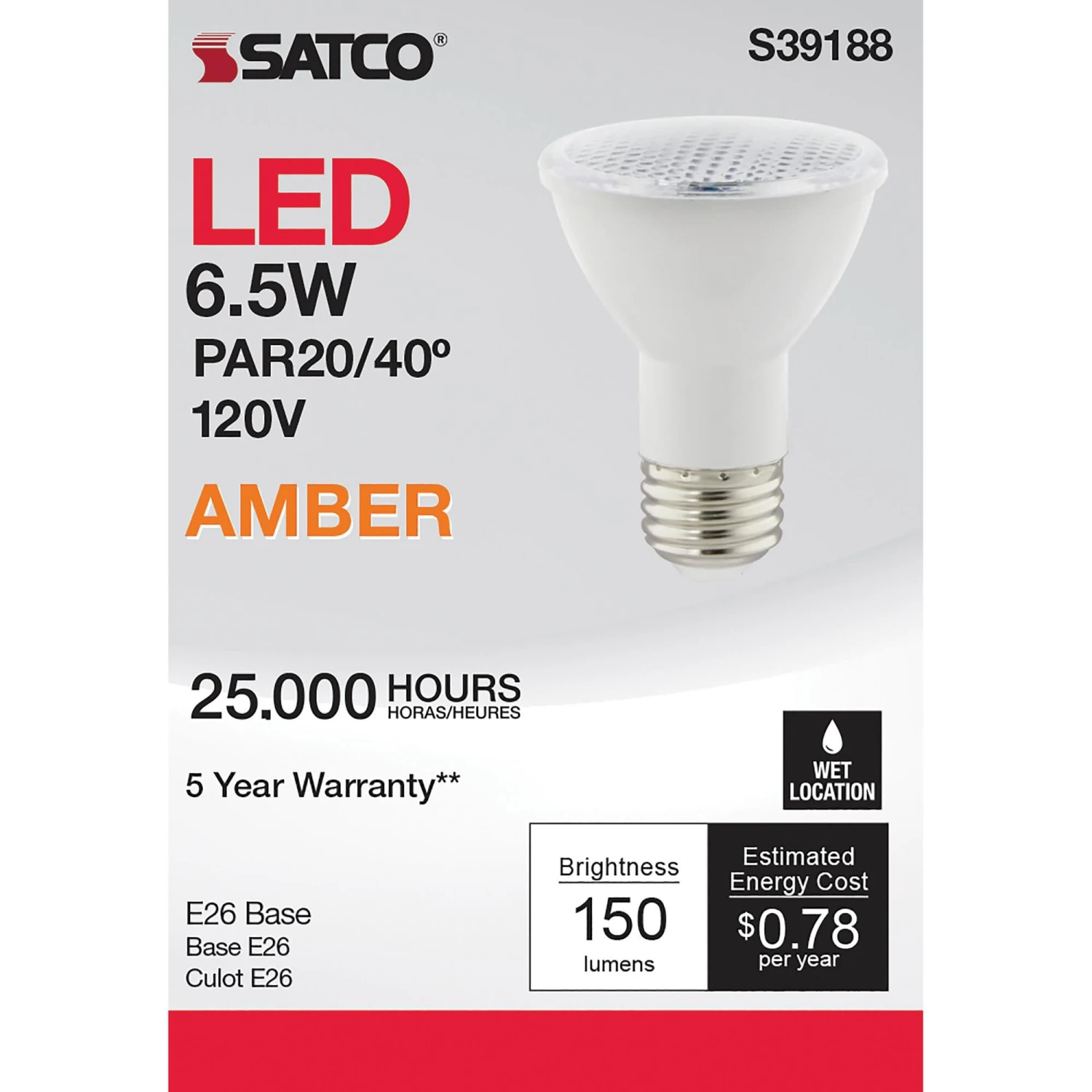 6.5 Watt 0K PAR20 LED Light Bulb By Satco 4 6.5 Watt 0K PAR20 LED Light Bulb By Satco - Image 2